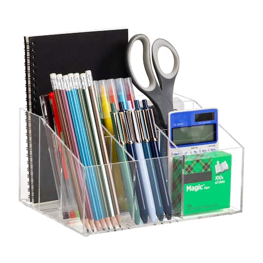 Mind Reader Desktop Organizer, 7-compartment, Office Essentials, Modern, Office, Acrylic, 8.5"L x 6.5"W x 4.75"H, Clear
